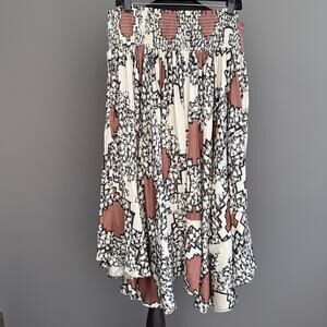 Anthropologie silky uneven hem skirt - neutral - abstract - midi - size 1X